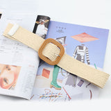Vintage Bohemian Wide Belt Summer Wooden Buckle Wild Braided Belt Female Leopard Buckle Linen Weave Women Fake Straw Waist Belt