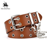NO.ONEPAUL women belt Genuine Leather New Punk style fashion Pin Buckle jeans Decorative Belt Chain luxury brand belts for women