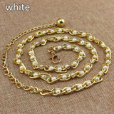 Fashion Elegant Ladies Metal Adjustable Thin Ladies Waist Chain Women Strap Dress Belt Pearl Decorative Clothess Accessories