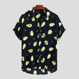 Fluorescent Color Men Shirt Summer High Quality Breathable Hawaiian Shirt Camisa Masculina Avocado Casual Male Printed Plus Size
