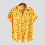 Fluorescent Color Men Shirt Summer High Quality Breathable Hawaiian Shirt Camisa Masculina Avocado Casual Male Printed Plus Size