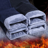 2020 Men Fashion Winter Jeans Men Black Slim Fit Stretch Thick Velvet Pants Warm Jeans Casual Fleece Trousers Male Plus Size