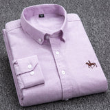 100% Cotton Oxford Shirt Men's Long Sleeve Embroidered Horse Casual Without Pocket Solid Yellow Dress Shirt Men Plus Size 5XL6XL