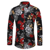 Many styles men long-sleeved plus size 7XL shirt fashion rose plant flower printed shirt Hawaii leisure vacation men's clothing