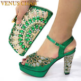2020 NEW GREEN With Print Desgin Shoes And Evening Bag Set Hot Sale Sandal Shoes With Handbag  Heel Height 10.5CM