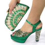 2020 NEW GREEN With Print Desgin Shoes And Evening Bag Set Hot Sale Sandal Shoes With Handbag  Heel Height 10.5CM