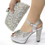 2020 NEW GREEN With Print Desgin Shoes And Evening Bag Set Hot Sale Sandal Shoes With Handbag  Heel Height 10.5CM