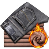 2020 For Cold  Slim Fit Stretch Thick Velvet Pants Warm Jeans Casual Grey  Fleece  Winter Jeans Men Black Elasticity Grey Jean
