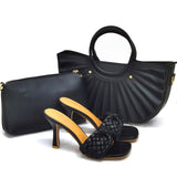 2021 Fashion Brand Weave Slippers Ladies Elegant Heels Sandals Slip On Slide Femmes Sandales Mujer Slipper Shoes and Bag Set