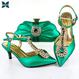 2021 Lastest Noble and Elegangt Fashionable Special Style Ladies Shoes and Bag Set in Green Color for Party and Wedding