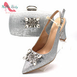 2020 Silver Color Mature Style Office Lady African Women Shoes and Bag Set Italian Ladies Matching Shoes and Bag Set