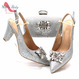2020 Silver Color Mature Style Office Lady African Women Shoes and Bag Set Italian Ladies Matching Shoes and Bag Set