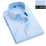 Summer S~8xl men's striped short sleeve dress shirt square collar non-iron regular fit anti-wrinkle  pocket  male social shirt