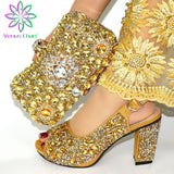 New Shoe and Matching Bag for Nigeria Party Slip on Shoes for Women Ladies Italian Shoes and Bag Set Decorated with Rhinestone
