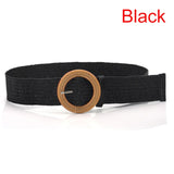 Summer Women Braided Elastic Belt Round Square Wooden Buckle Vintage Bohe Straw Buckle Belt Women Knitted Belt Dress Belt