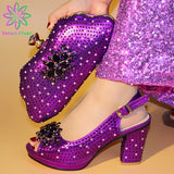 2021 Nice Gold Design Italian Slipper Shoes With Bag Set Latest Rhinestone African Women High Heels Shoes And Bags For Party