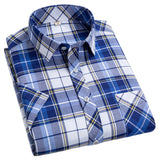 Checkered shirts for men Summer short sleeved leisure slim fit Plaid Shirt square collar soft causal male tops with front pocket