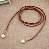 Fashion Thin PU Leather Belt Simulated Pearl Elastic Waist Belts Women Dress Skirt Decoration Fashion Girles Gifts Women Belt