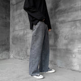 LAPPSTER Men Korean Streetwear Wide Legs Baggy Jeans 2021 Mens Autumn Harajuku Vintage Blue Denim Pants Male Casual Cargo Pants