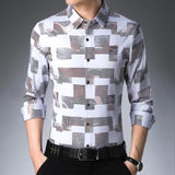 2021 Brand Casual Spring Luxury Plaid Long Sleeve Slim Fit Men Shirt Streetwear Social Dress Shirts Mens Fashions Jersey 2306