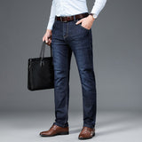 Men's Classic Relaxed Fit Flex Jean 2021 spring autumn new Four Seasons High waist Business casual black blue denim trousers