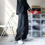 Men's New Loose Black/Blue Straight Pants Solid Color Casual Pants Baggy Homme Cargo Pocket Jeans Wide Leg Denim Trousers