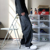 Men's New Loose Black/Blue Straight Pants Solid Color Casual Pants Baggy Homme Cargo Pocket Jeans Wide Leg Denim Trousers