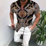 Nation Style Summer Man Shirt 2020 Mens Ethnic Printed Stand Collar Stripe Short Sleeve Loose Hawaiian Henley Casual Shirt 298