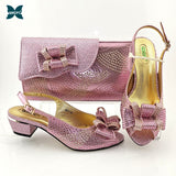 2021 Arican New Arrival Speical Narrow Band and Cross-tied Style Italian Design Ladies Shoes and Bag Set in Pink Color for Party