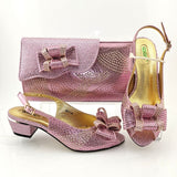 2021 Arican New Arrival Speical Narrow Band and Cross-tied Style Italian Design Ladies Shoes and Bag Set in Pink Color for Party