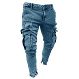 Mens Jeans Denim Pocket Pants Summer Autumn Thin Slim Regular Fit Straight Jeans Elasticity Stretchy Male