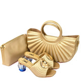 2021 Fashion Brand Weave Slippers Ladies Elegant Heels Sandals Slip On Slide Femmes Sandales Mujer Slipper Shoes and Bag Set