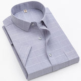 Checkered shirts for men Summer short sleeved leisure slim fit Plaid Shirt square collar soft causal male tops with front pocket