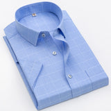 Checkered shirts for men Summer short sleeved leisure slim fit Plaid Shirt square collar soft causal male tops with front pocket