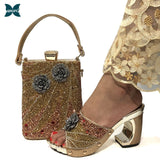 2021 New Arrival Fashionable Italian Shoes and Bag Sets Silver Color Women's Shoes with Appliques for African lady Sandals