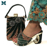 2021 New Arrival Fashionable Italian Shoes and Bag Sets Silver Color Women's Shoes with Appliques for African lady Sandals