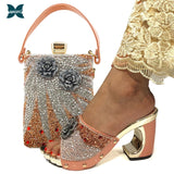 2021 New Arrival Fashionable Italian Shoes and Bag Sets Silver Color Women's Shoes with Appliques for African lady Sandals