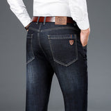 Men's Classic Relaxed Fit Flex Jean 2021 spring autumn new Four Seasons High waist Business casual black blue denim trousers