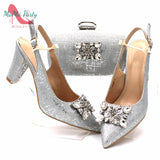 Fashionable African Shoes and Bag Set Italian Women  Fuchsia Color Nigerian Shoes with Matching Bags for Royal Wedding Party