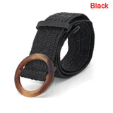 Summer Women Braided Elastic Belt Round Square Wooden Buckle Vintage Bohe Straw Buckle Belt Women Knitted Belt Dress Belt