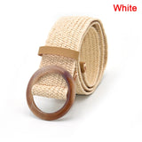 Summer Women Braided Elastic Belt Round Square Wooden Buckle Vintage Bohe Straw Buckle Belt Women Knitted Belt Dress Belt