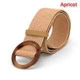 Summer Women Braided Elastic Belt Round Square Wooden Buckle Vintage Bohe Straw Buckle Belt Women Knitted Belt Dress Belt