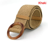 Summer Women Braided Elastic Belt Round Square Wooden Buckle Vintage Bohe Straw Buckle Belt Women Knitted Belt Dress Belt