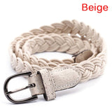 Summer Women Braided Elastic Belt Round Square Wooden Buckle Vintage Bohe Straw Buckle Belt Women Knitted Belt Dress Belt