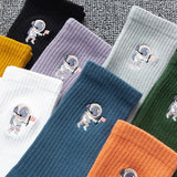 Spring and summer couple socks solid color ins tide embroidery astronaut net red fashion wild tube socks sports tide socks