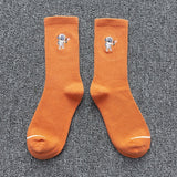 Spring and summer couple socks solid color ins tide embroidery astronaut net red fashion wild tube socks sports tide socks