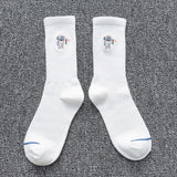 Spring and summer couple socks solid color ins tide embroidery astronaut net red fashion wild tube socks sports tide socks