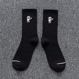 Spring and summer couple socks solid color ins tide embroidery astronaut net red fashion wild tube socks sports tide socks