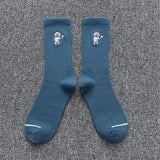 Spring and summer couple socks solid color ins tide embroidery astronaut net red fashion wild tube socks sports tide socks