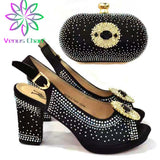2021 Nice Gold Design Italian Slipper Shoes With Bag Set Latest Rhinestone African Women High Heels Shoes And Bags For Party